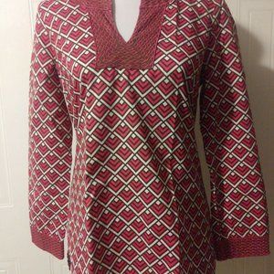 VINEYARD VINES Jali Print Long Sleeve Tunic Blouse Pink Brown White XS X Small